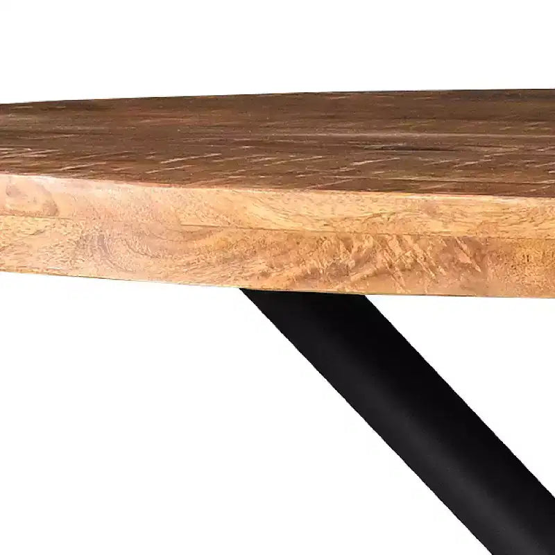 Table à manger ronde de 48" fabriquée à la main en bois de manguier avec pieds entrecroisés en fer
