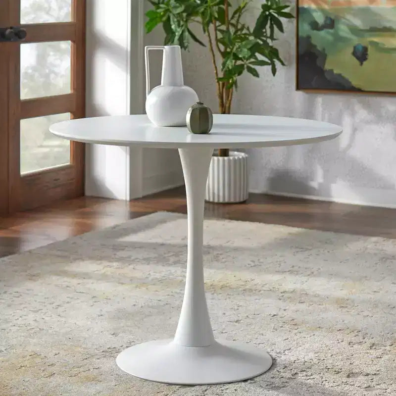 Table à manger ronde sur pied en faux marbre de 35,5 po, toute blanche