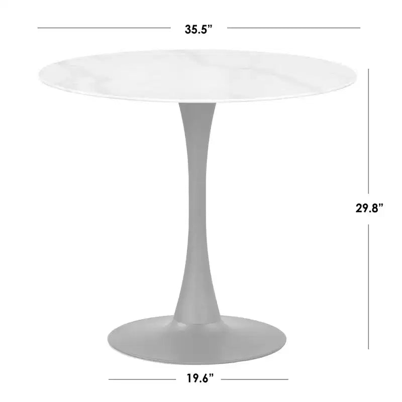 Table à manger ronde sur pied en faux marbre de 35,5 po, toute blanche