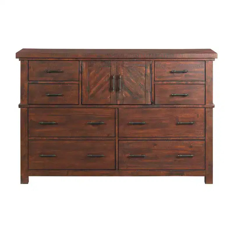 Commode de chambre 8 tiroirs avec meuble de rangement, finition noyer rustique