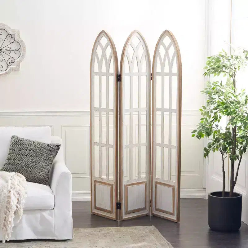 Paravent en bois de style Ferme à 3 panneaux, Blanc, 122 cm L x 183 cm H
