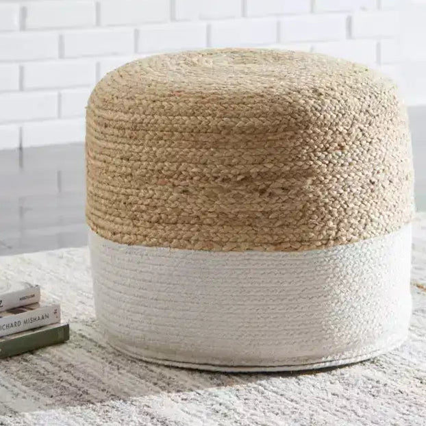Sweed Valley Pouf Natural/White - Signature Design by Ashley: Braided, No Assembly, Jute Material