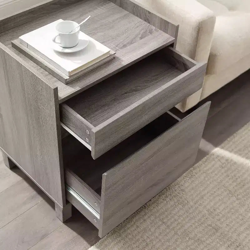 Armoire de classement latérale moderne avec 1 tiroir classeur et 1 petit tiroir, bois gris