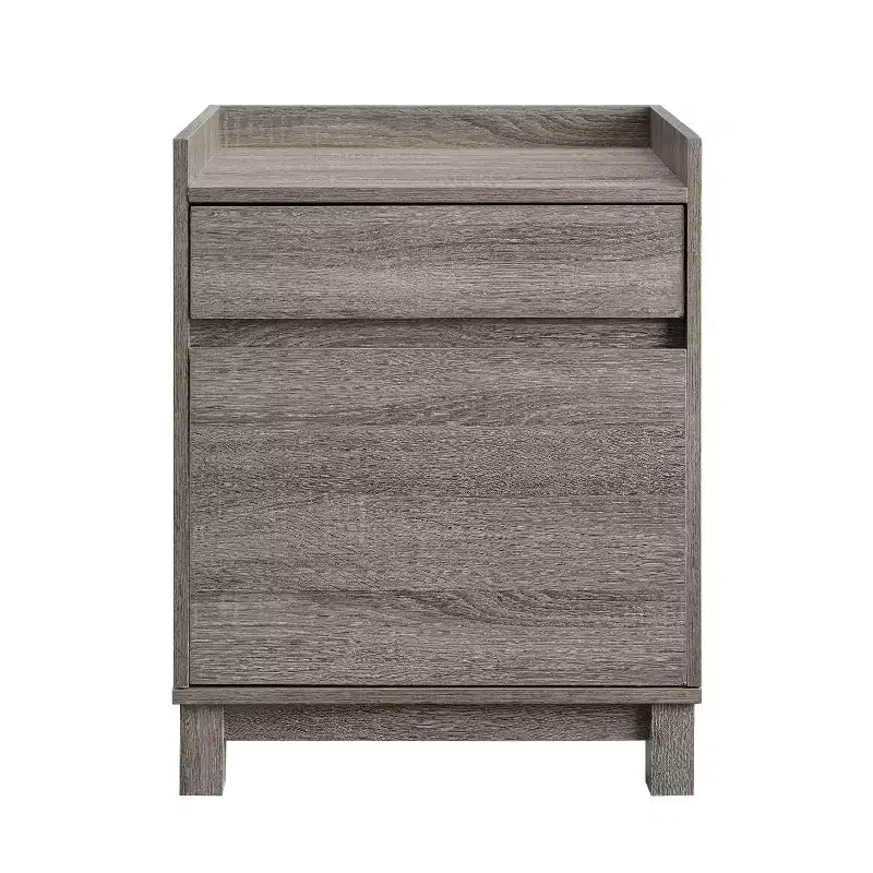 Armoire de classement latérale moderne avec 1 tiroir classeur et 1 petit tiroir, bois gris