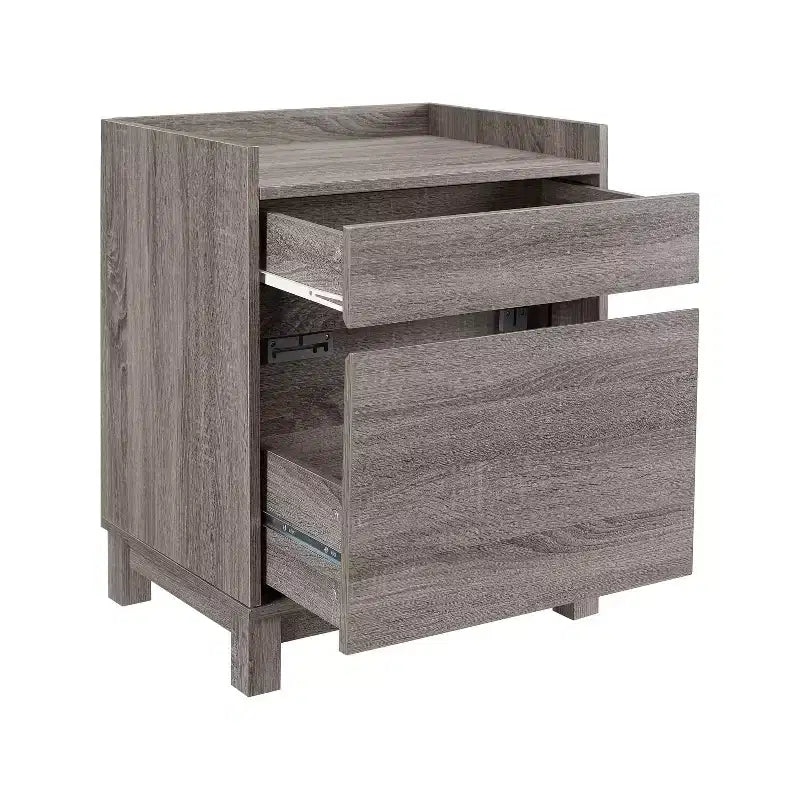 Armoire de classement latérale moderne avec 1 tiroir classeur et 1 petit tiroir, bois gris