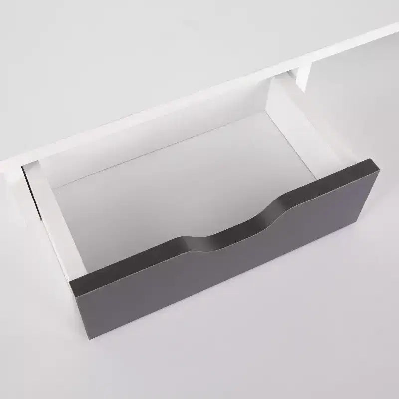 Bureau d'ordinateur moderne du milieu du siècle avec tiroir de rangement et étagère, bois gris/blanc