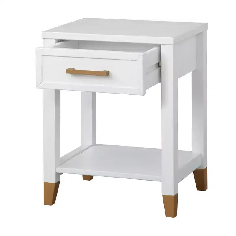 Buylateral Rena End Table White: Modern Mid-Century Style with Storage Drawer & Lower Shelf
