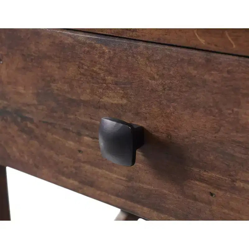 Table d'appoint carrée en pin de 21 po avec tiroir et étagère de présentation, fini cerisier