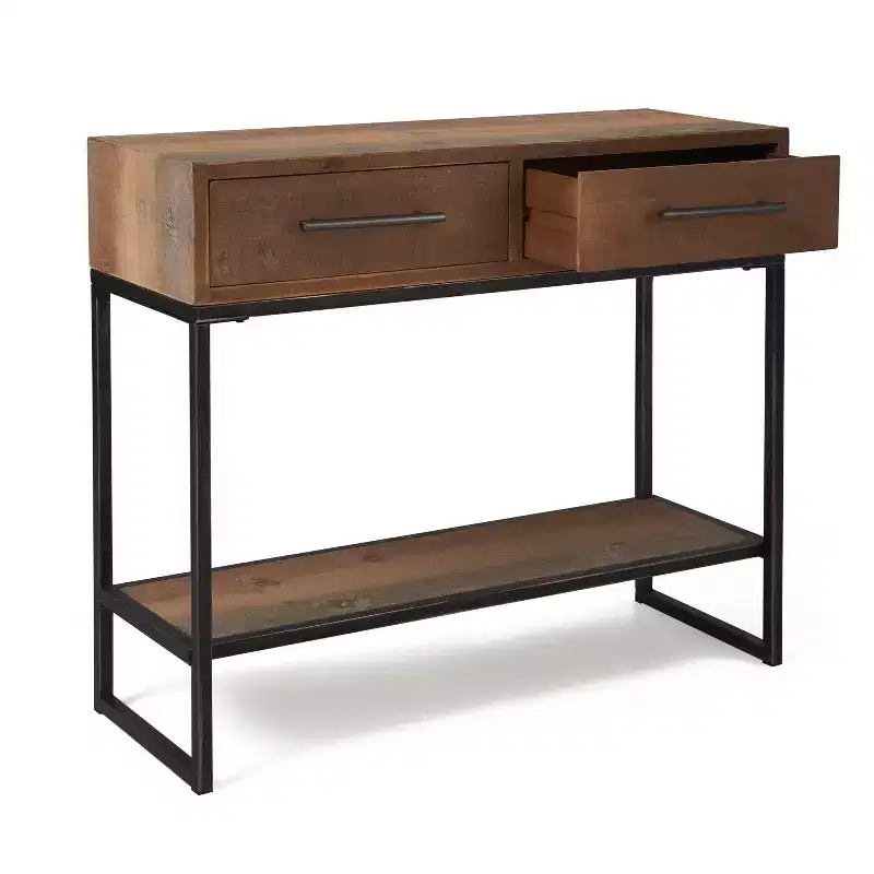 Console d'entrée de 36 po avec 2 tiroirs et étagère inférieure, en bois et métal patinés