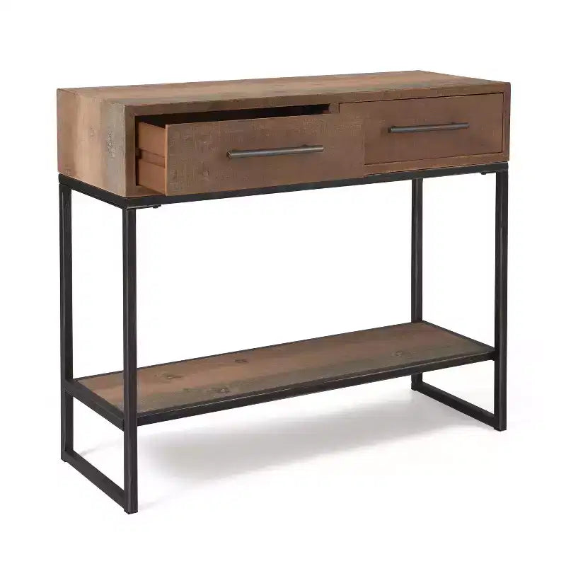 Console d'entrée de 36 po avec 2 tiroirs et étagère inférieure, en bois et métal patinés