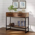 Console d'entrée de 36 po avec 2 tiroirs et étagère inférieure, en bois et métal patinés