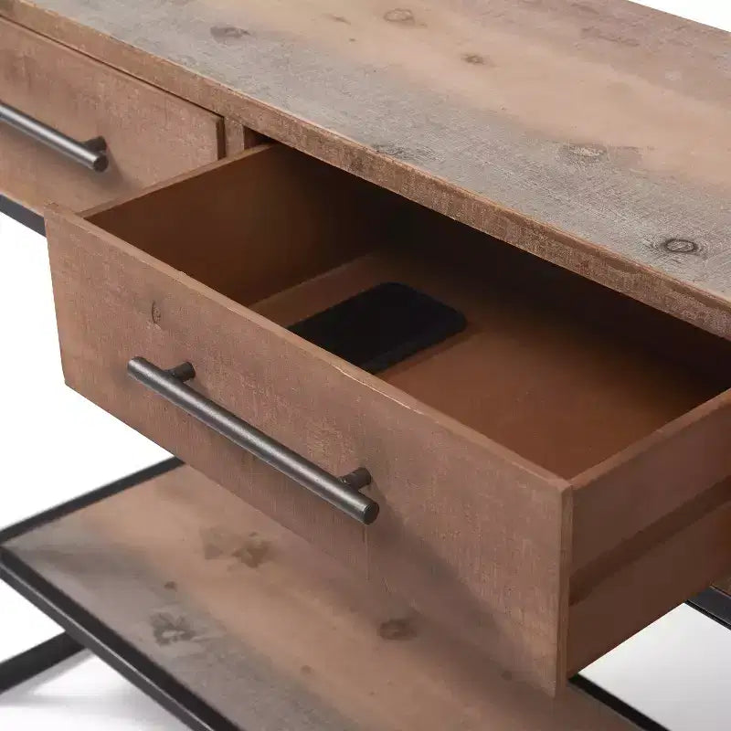 Console d'entrée de 36 po avec 2 tiroirs et étagère inférieure, en bois et métal patinés