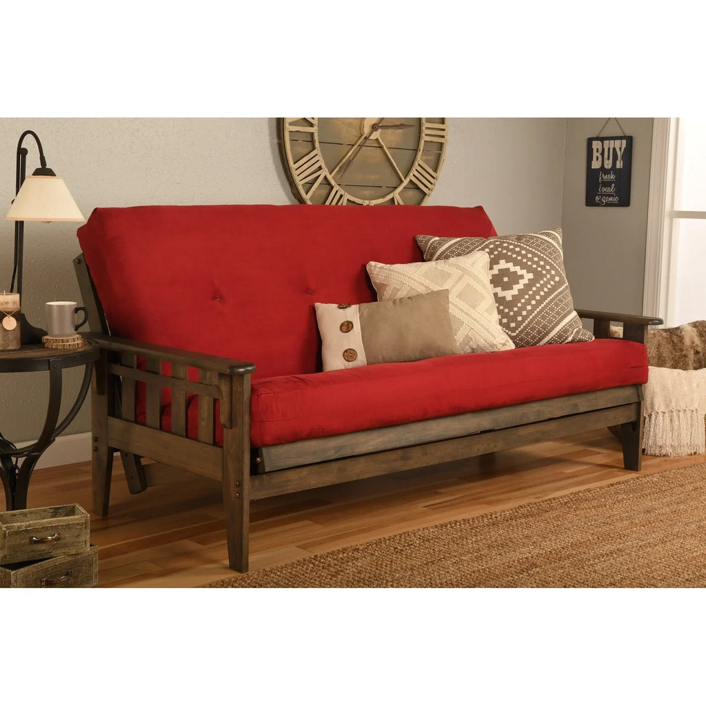 Ensemble futon rustique en noyer grand format avec matelas