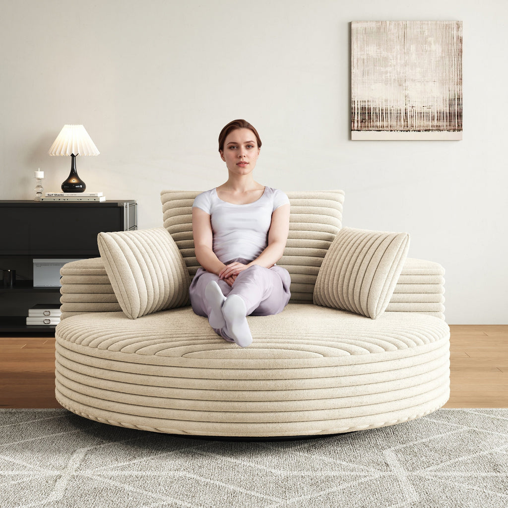 Fauteuil pivotant simple en velours côtelé et chenille avec rembourrage en mousse