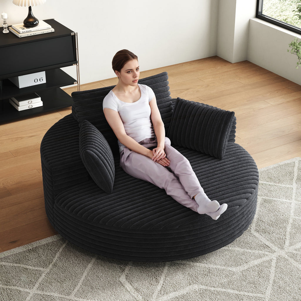 Fauteuil pivotant simple en velours côtelé et chenille avec rembourrage en mousse