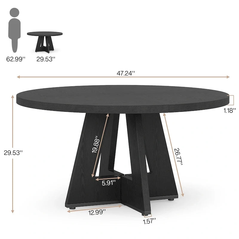 Table à manger ronde de 120 cm pour 4 personnes, table de salle à manger/cuisine/salon en bois style ferme