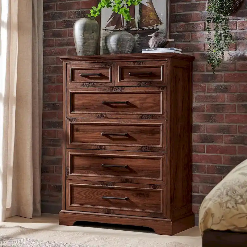 Commode de style rustique de ferme à 6 tiroirs, en bois