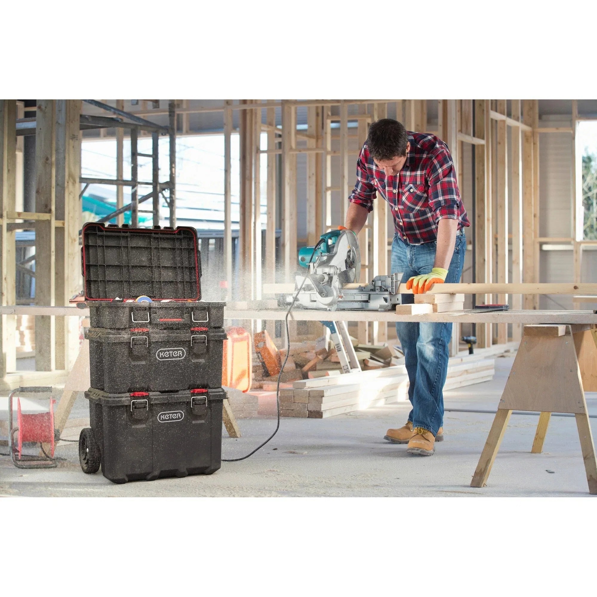 Keter Stack-n-Roll – Système modulaire 3 pièces de rangement et d'organisation d'outils mobile en résine durable