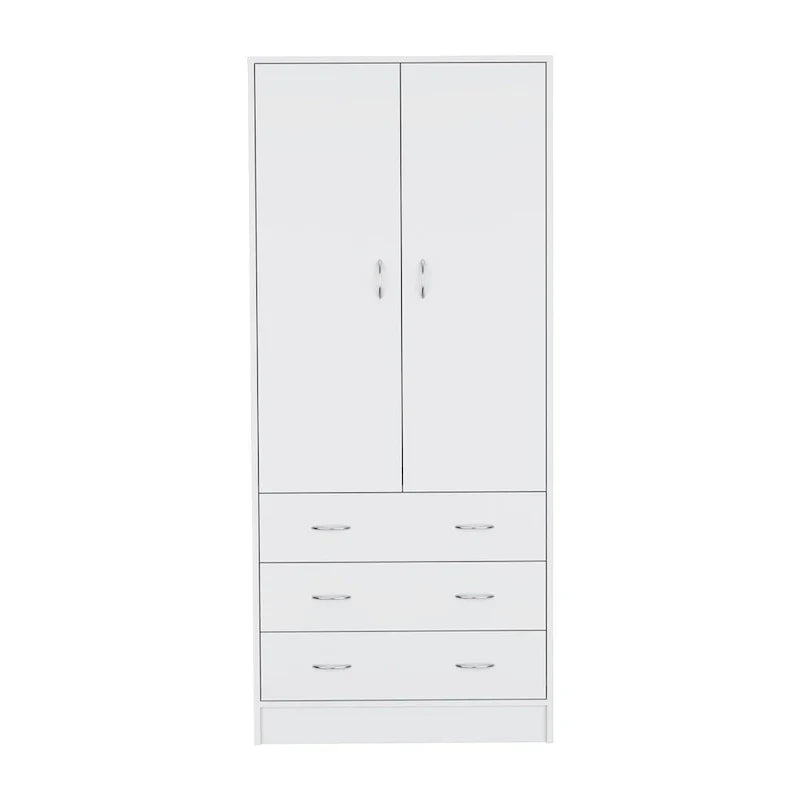 19 Armoire moderne à deux portes avec 3 tiroirs et 1 tringle de penderie pour chambre à coucher