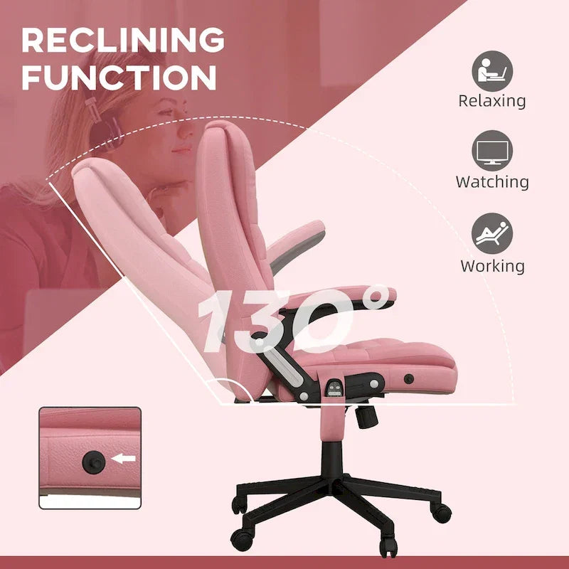 Chaise de bureau de massage vibrante à dossier haut HOMCOM avec 6 points de vibration, chaise d'ordinateur inclinable et chauffante en cuir PU