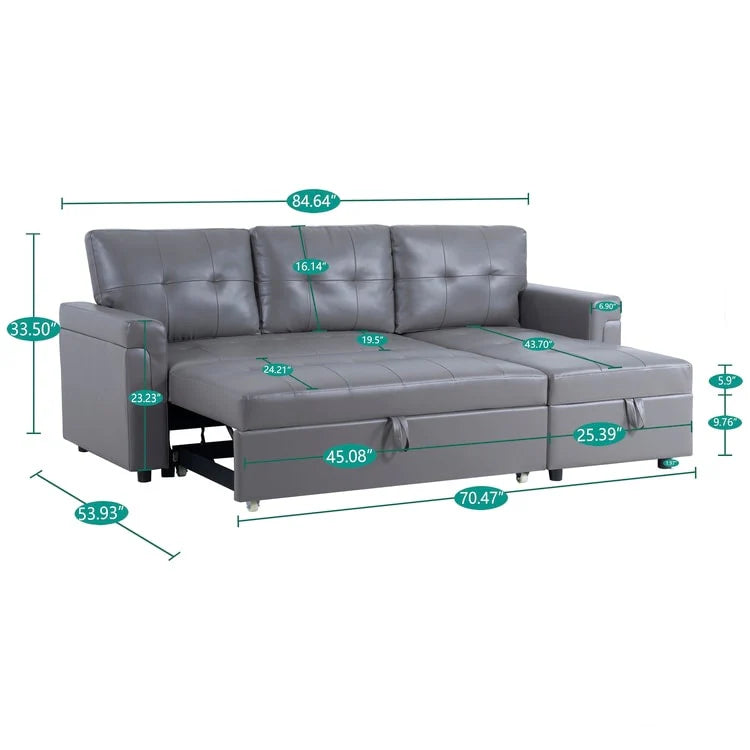 Canapé d'angle réversible convertible avec lit gigogne, méridienne de rangement et pieds durables