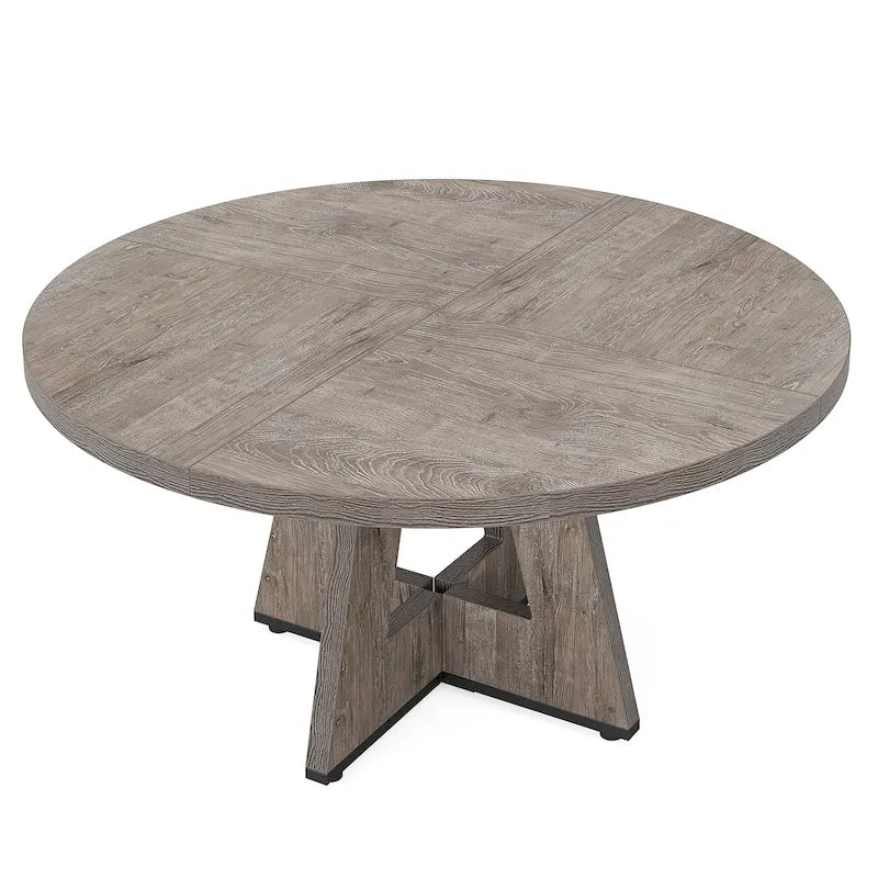 Table à manger ronde de 120 cm pour 4 personnes, table de salle à manger/cuisine/salon en bois style ferme