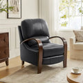 Fauteuil inclinable manuel Alex Mid-century Modern Cigar en cuir véritable avec accoudoirs incurvés en bois