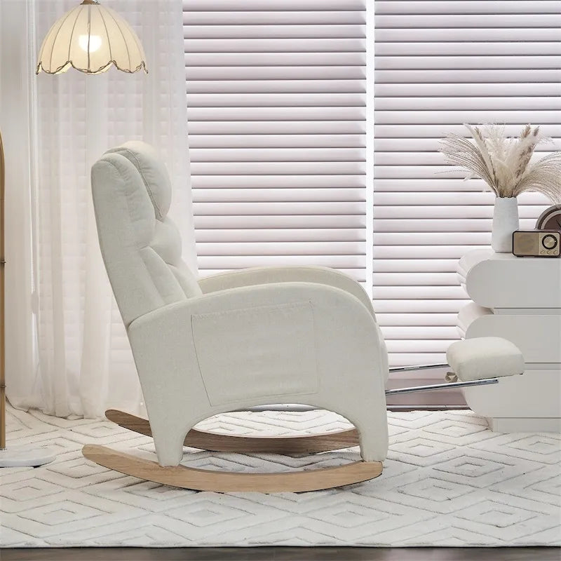 Fauteuil à bascule de puériculture ergonomique en tissu avec repose-pieds réglable