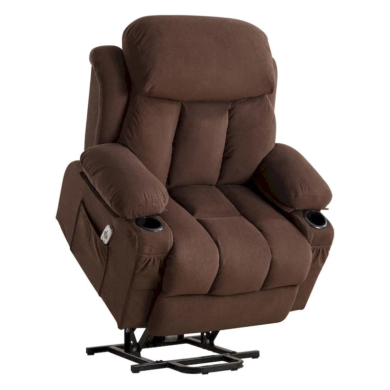 Fauteuil inclinable électrique gris avec massage chauffant, chargement USB, télécommande et poches latérales pratiques pour les personnes âgées