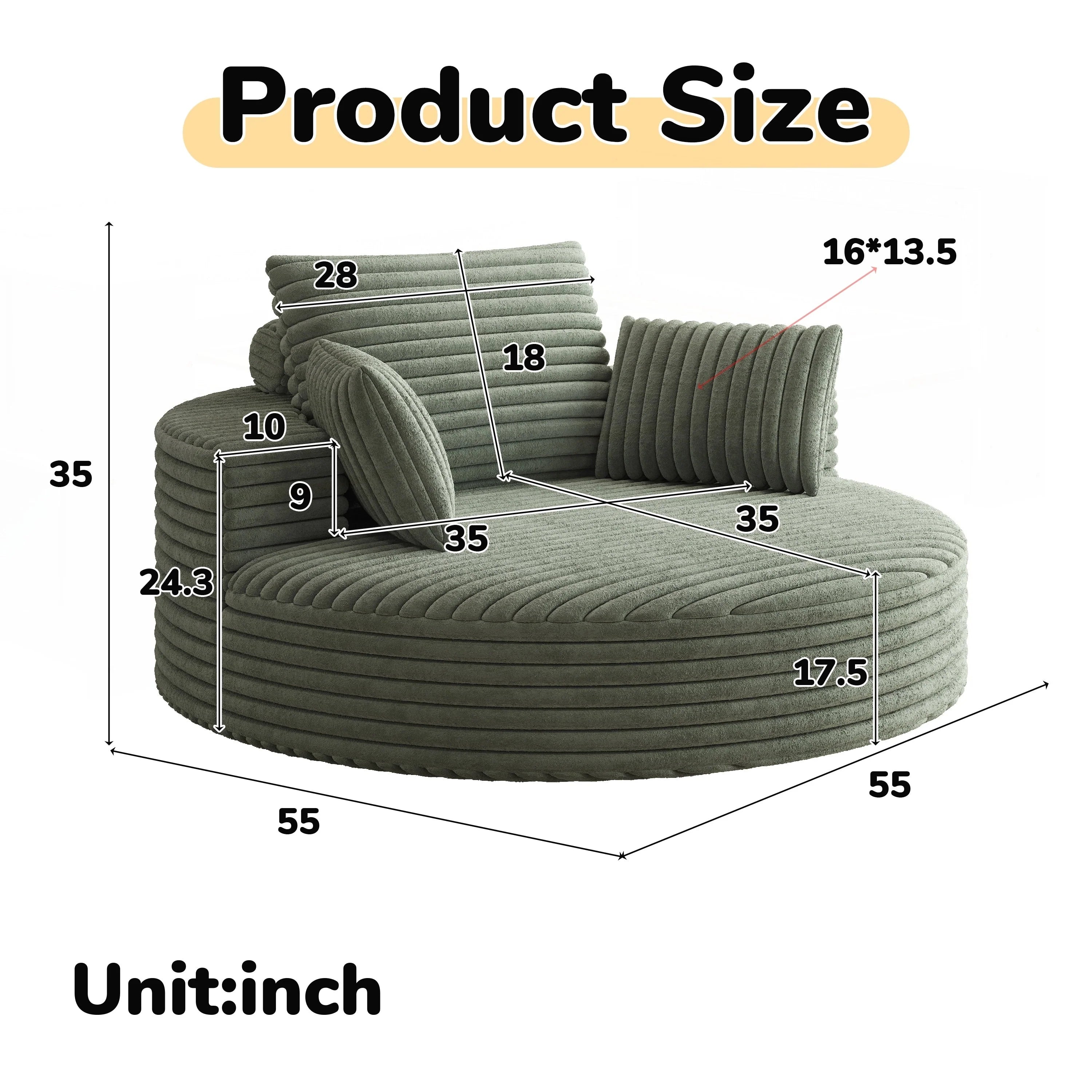Fauteuil pivotant simple en velours côtelé et chenille avec rembourrage en mousse