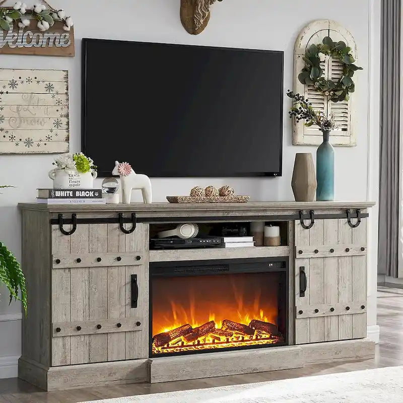 Meuble TV Cheminée de Ferme, Meuble Multimédia, Console Multimédia