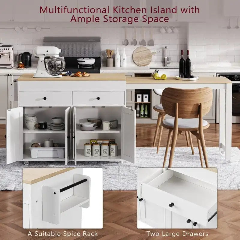 Îlot de cuisine avec table à manger extensible