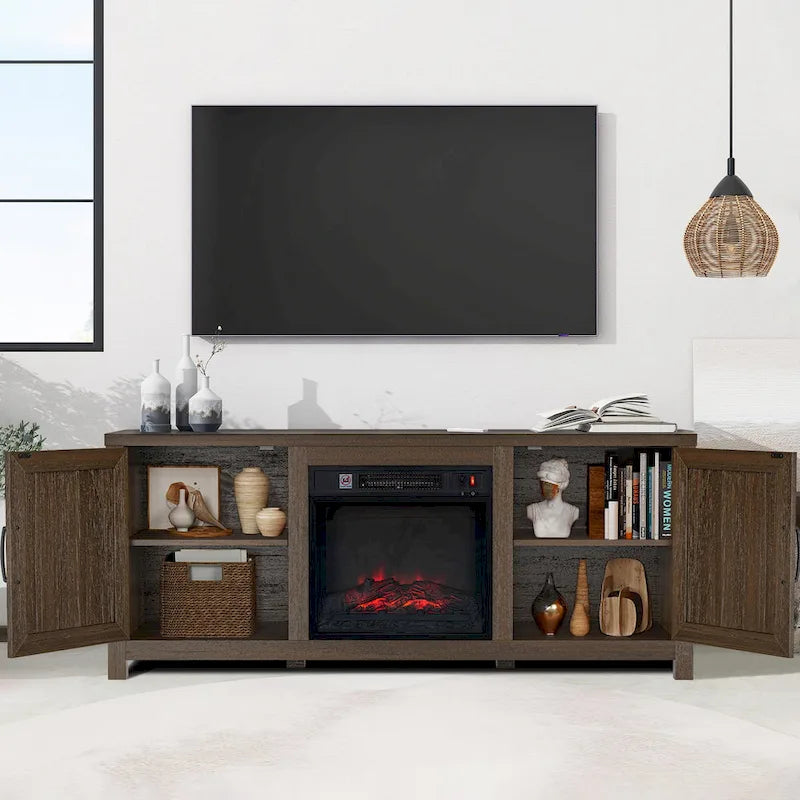 Meuble TV de ferme avec cheminée électrique de 58 po, console pour téléviseurs jusqu'à 65 po