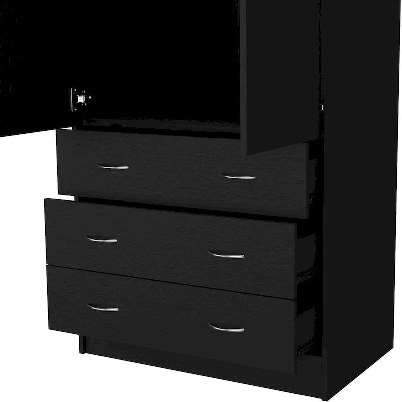 19 Armoire moderne à deux portes avec 3 tiroirs et 1 tringle de penderie pour chambre à coucher