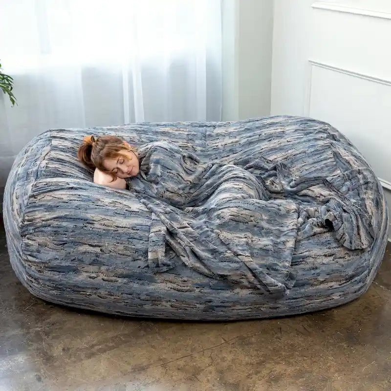 Grand canapé pouf de 7 pieds pour adultes - Luxe fausse fourrure