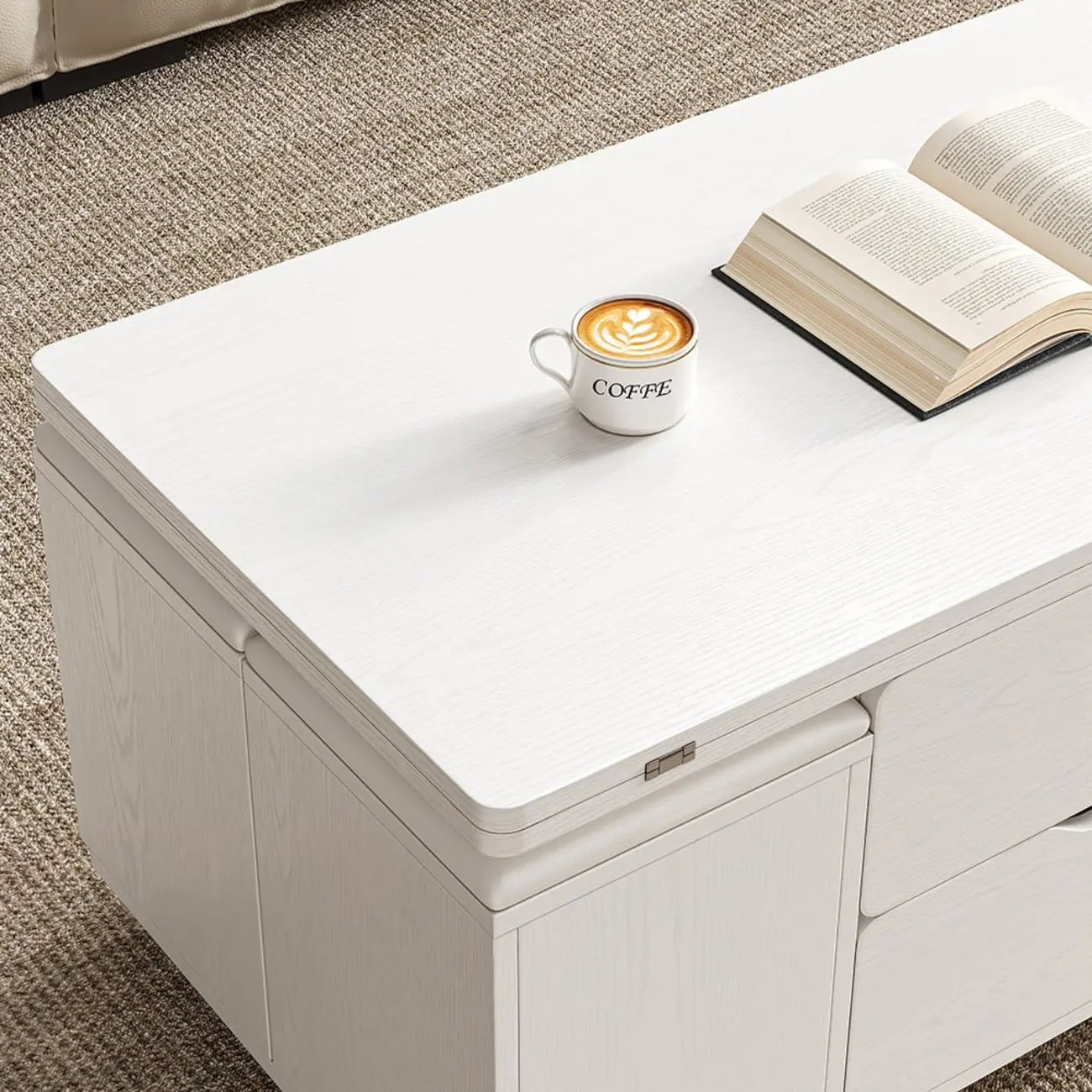Table basse relevable pliable avec 4 tabourets et rangement