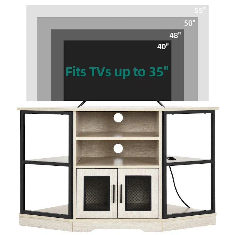 Meuble TV d'angle de ferme, meuble multimédia avec prise de courant pour téléviseurs jusqu'à 55 pouces
