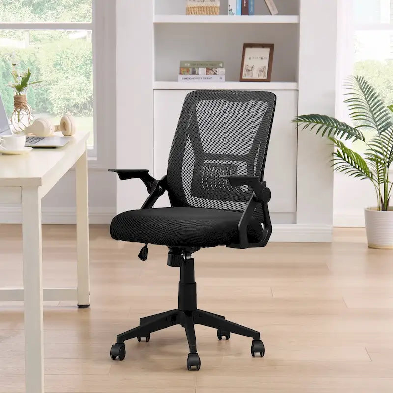 Javlergo Chaise de Bureau Dossier Mi-Hauteur Pivotante avec Support Lombaire, Fauteuil de Bureau Ergonomique en Maille avec Accoudoirs