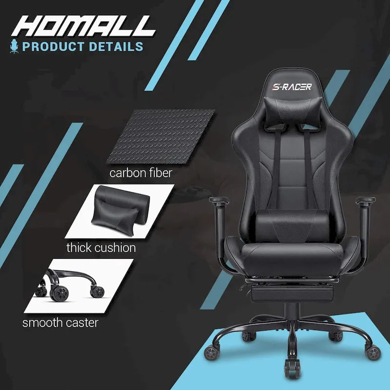 Chaise de jeu avec repose-pieds - Chaise de bureau ergonomique