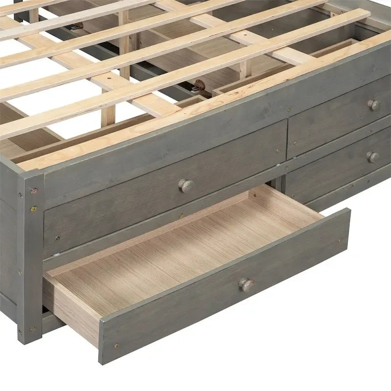 Lit plateforme King Size avec tête de lit de rangement et 8 tiroirs