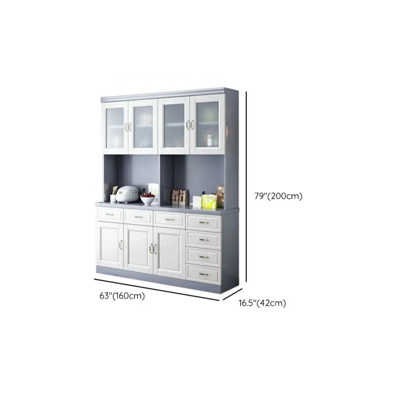 Buffet de cuisine en bois blanc avec casier à vin intégré