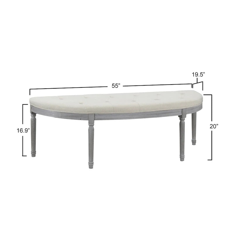 Banc rembourré capitonné beige avec pieds en bois - 55L x 20H