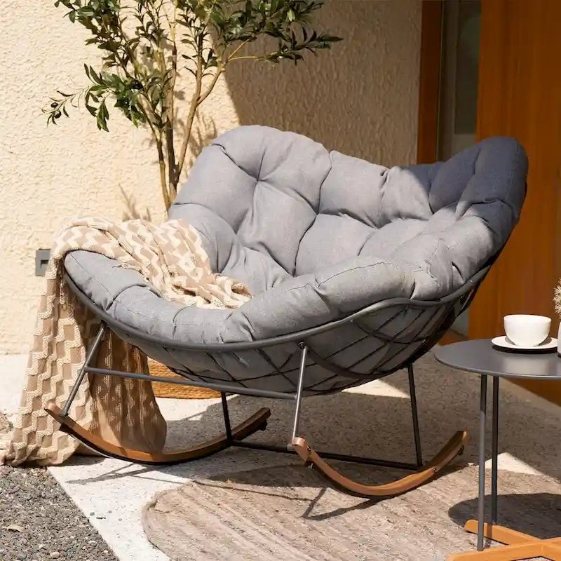 Fauteuil à bascule géant de patio, Chaise œuf Freestyle intérieure-extérieure avec coussin Rembourré Fauteuil de salon moderne pour jardin, cour arrière