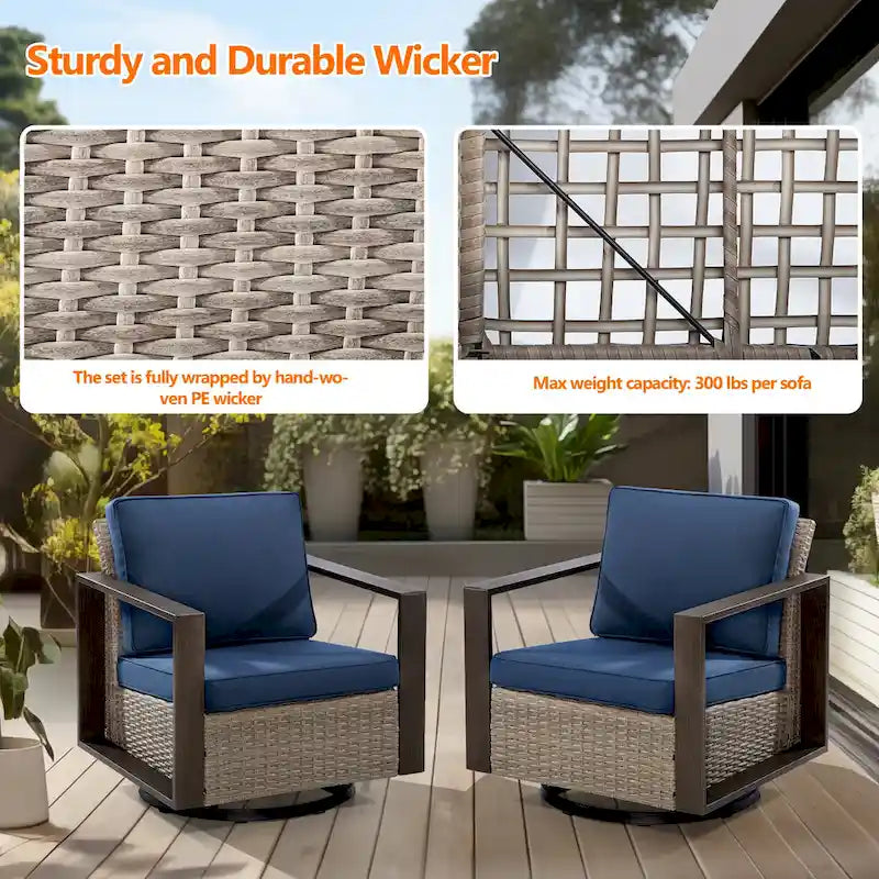 Fauteuil à bascule d'extérieur Cozywor en osier 2 pièces avec structure métallique et coussins