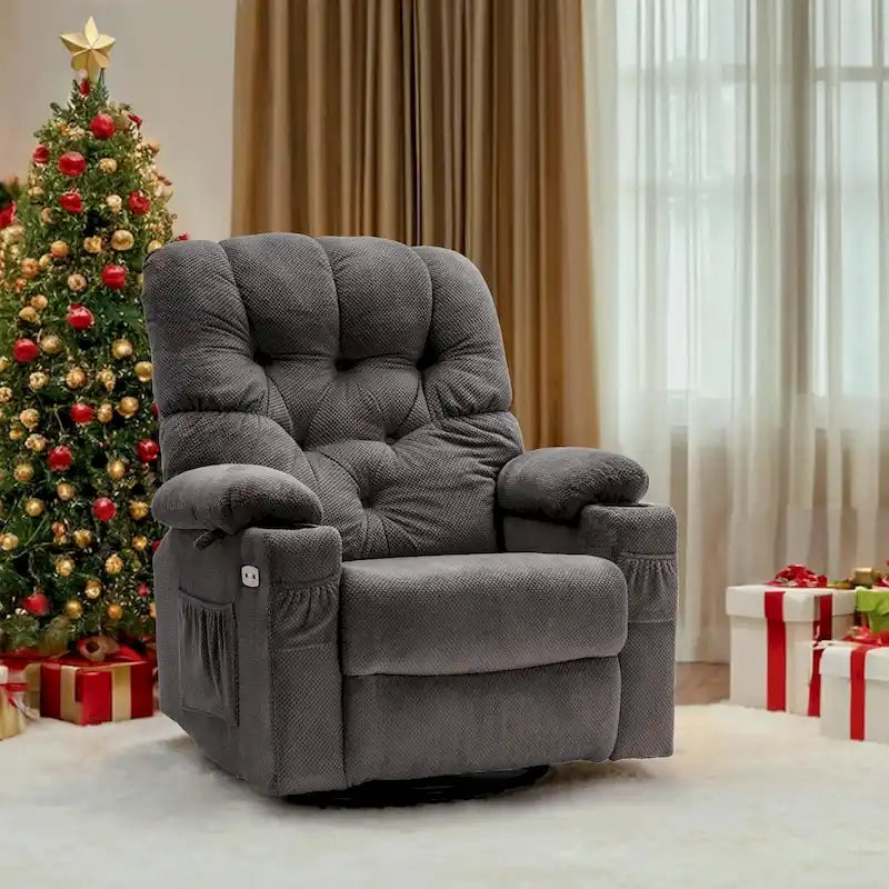 Fauteuil inclinable, pivotant et coulissant électrique avec porte-gobelets et ports USB, en tissu, une place