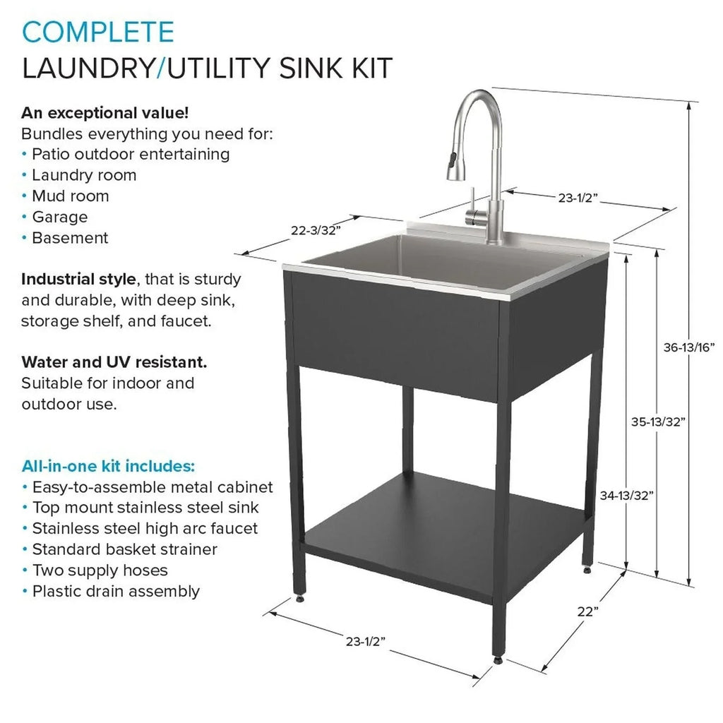 Évier de buanderie et support de lavage en acier inoxydable de 24 po L x 22 po P x 35 po H