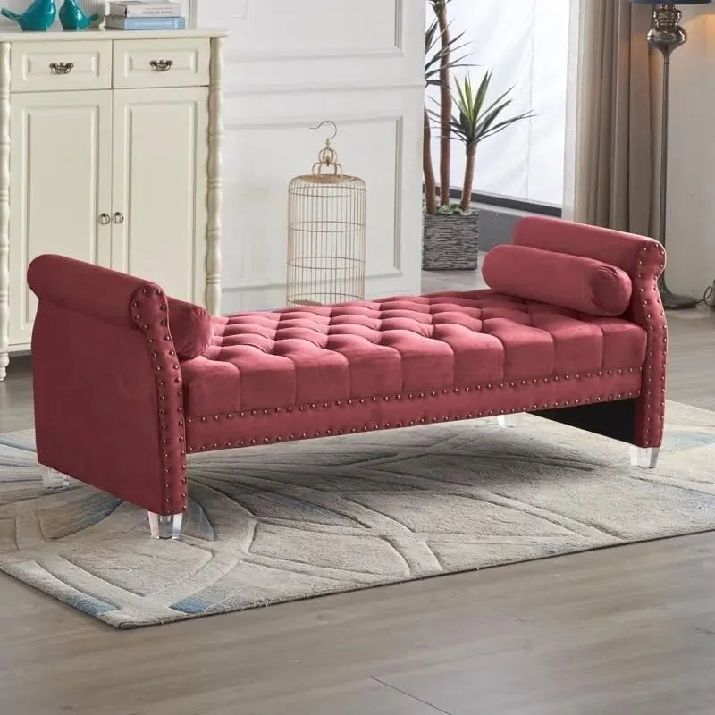 Banc rembourré en velours capitonné surdimensionné avec accoudoirs arrondis de 71 pouces