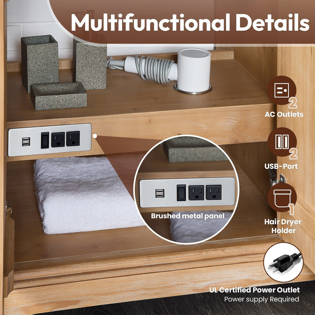 Meuble sous-vasque Hervas avec plateau en marbre naturel, sans miroir