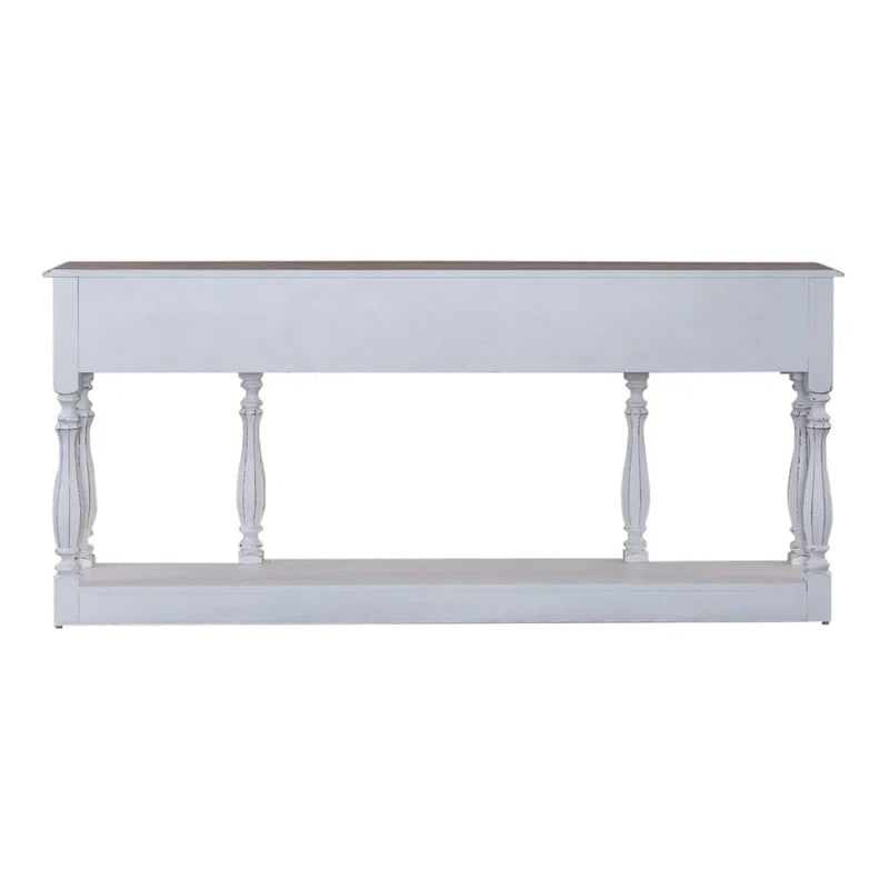 Console de hall 72 po blanc antique et écorce vieillie