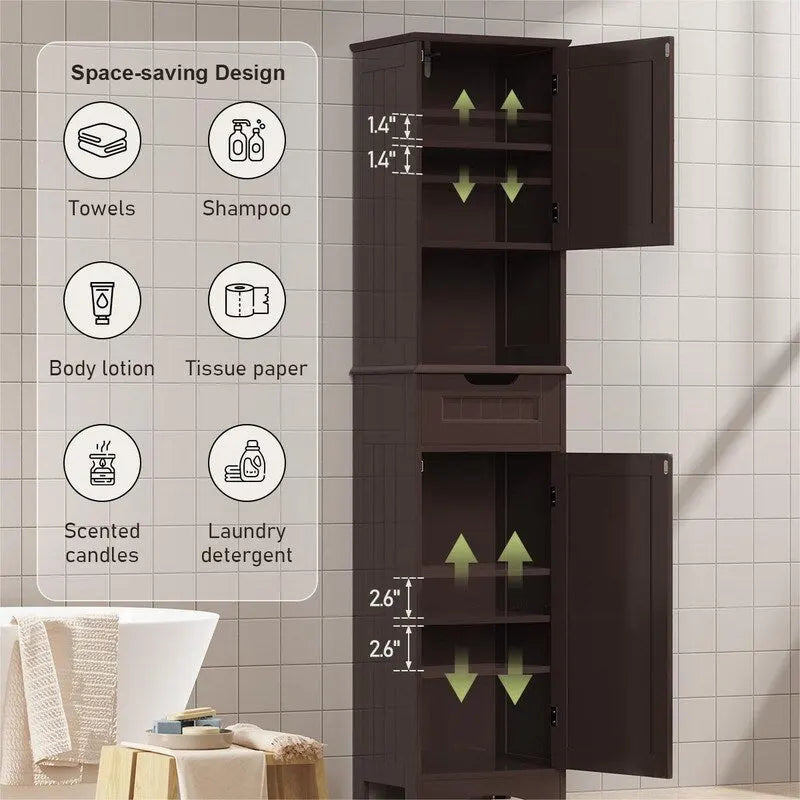 Meuble de Salle de Bain Haut de 170 cm, Colonne de Rangement Étroite avec 2 Portes et Tiroir